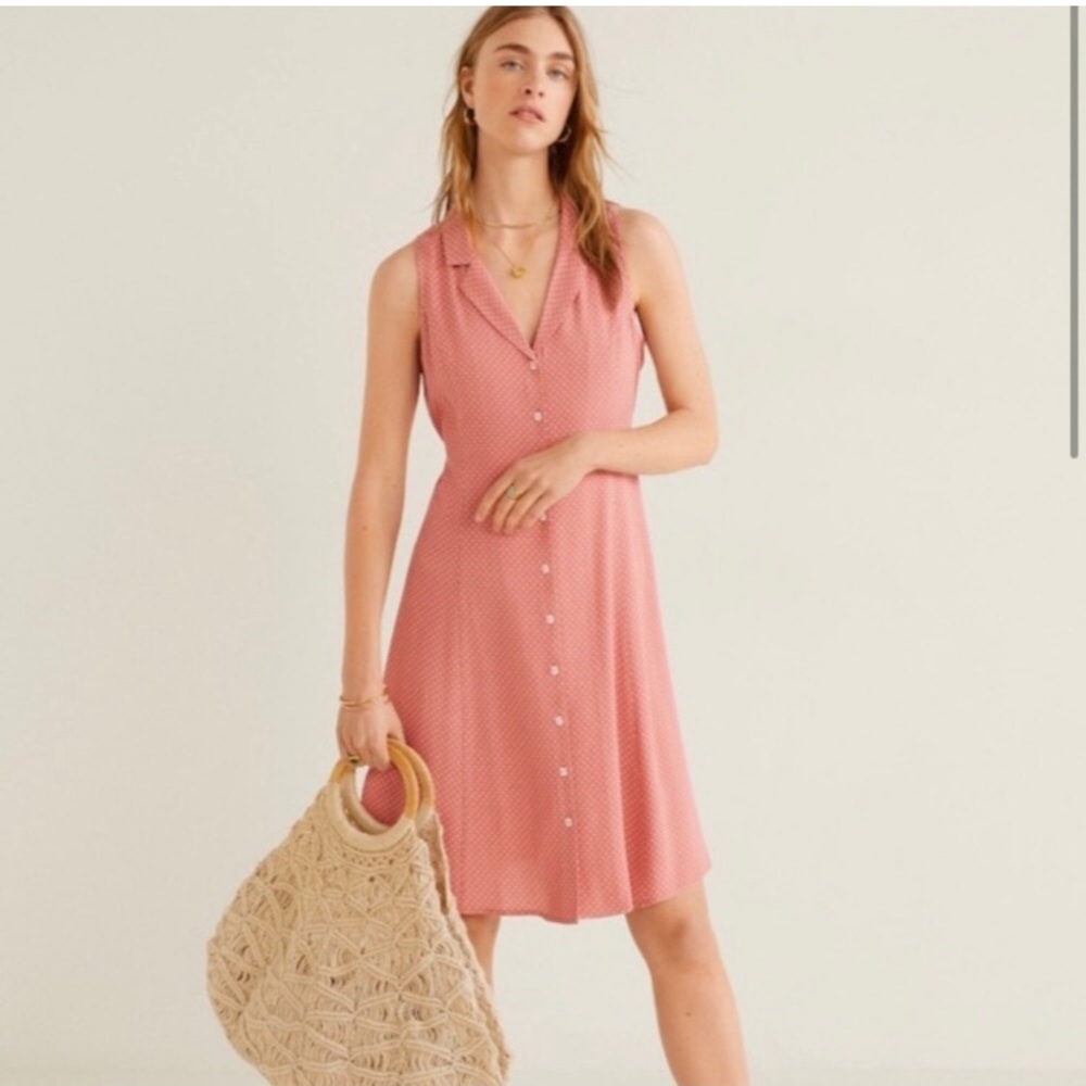 NWOT MANGO size small pink polk-a-dot dress